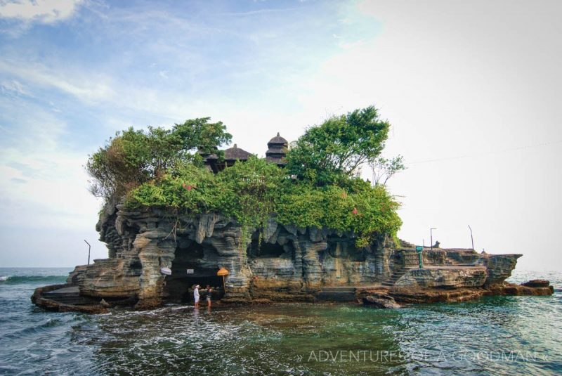 Tanah Lot temple, a famous pilgrimage spot for Hindus, during high tide