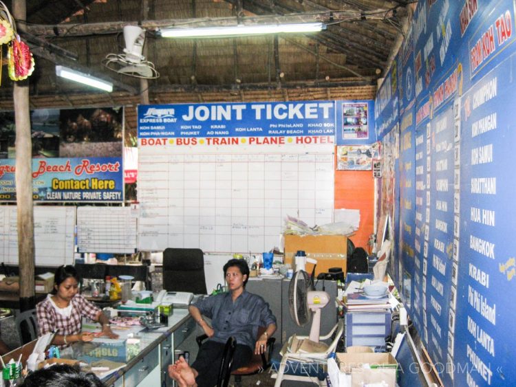 A tourist office on Ko Pha Ngan, which booked tickets for backpackers to leave the Full Moon Party