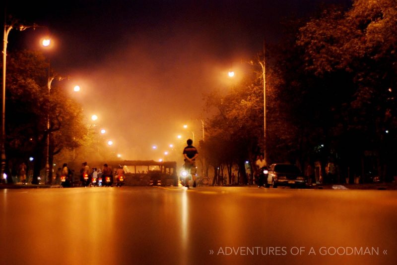 Burning buses in Bangkok, Thailand during the 2009 Red Shirt rally