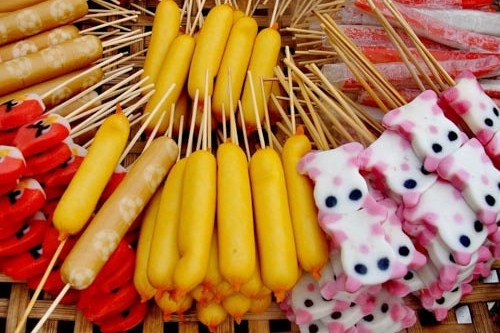 Meat on a stick for sale in Bangkok, Thailand