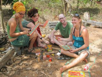 Painting signs during second work - Sadhana Forest, Auroville, India