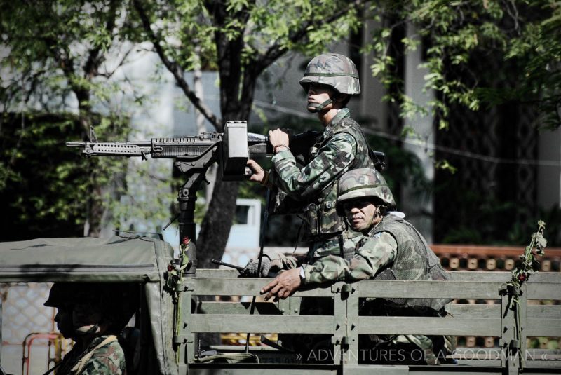 Thai soldiers during the 2009 Red Shirt rally in Bangkok, Thailand