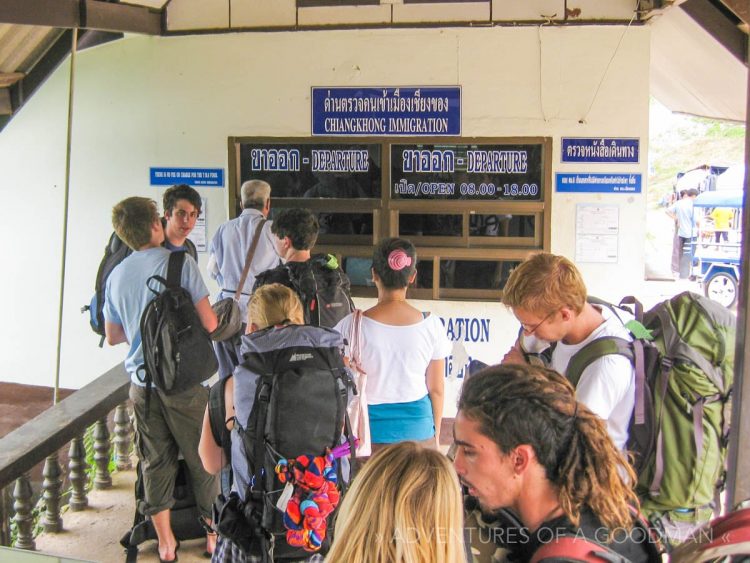 Getting an exit stamp from Thailand in Chiang Kong