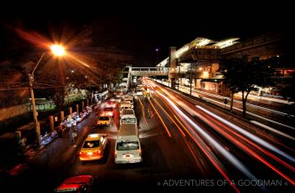 Bangkok streets night cars traffic motion blur