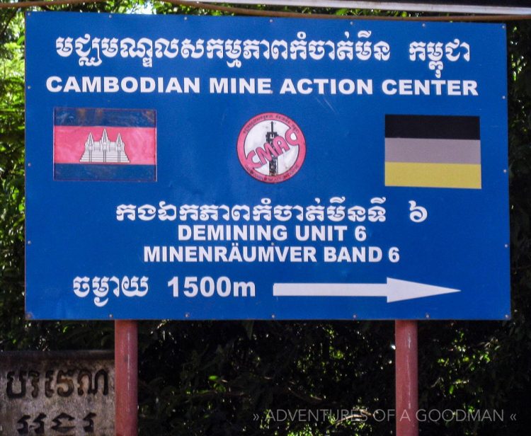 A sign for the Cambodian Mine Action Center