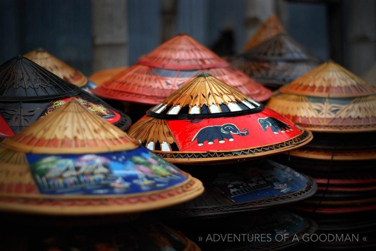 Hats for sale on a boat at the Damnoen Saduak Floating Market