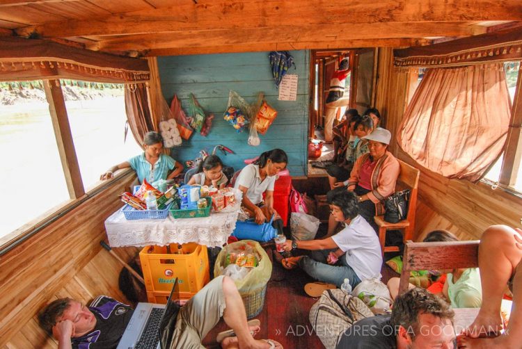 The "bar" aboard the slow boat down the Mekong River, Laos