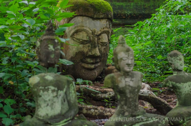 Broken and discarded Buddha statues in Wat Umong - Chiang Mai, Thailand