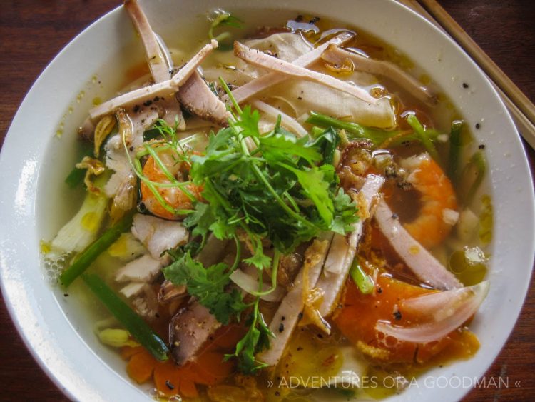 Wonton soup with shrimp and pork in Vietnam