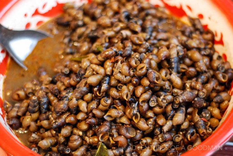 Snails for sale in the Luang Prabang night market in Laos