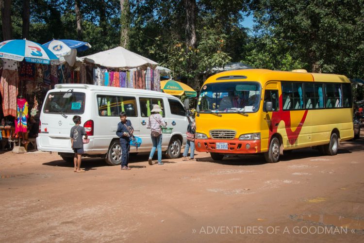 Kids rush up to every tour bus that stops in Angkor, Cambodia