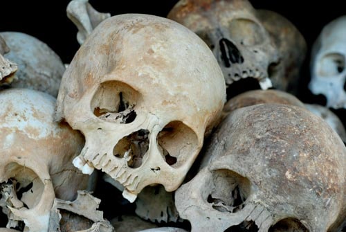 Skulls of the dead found at the Chokung Ek Killing Fields in Phnom Penh