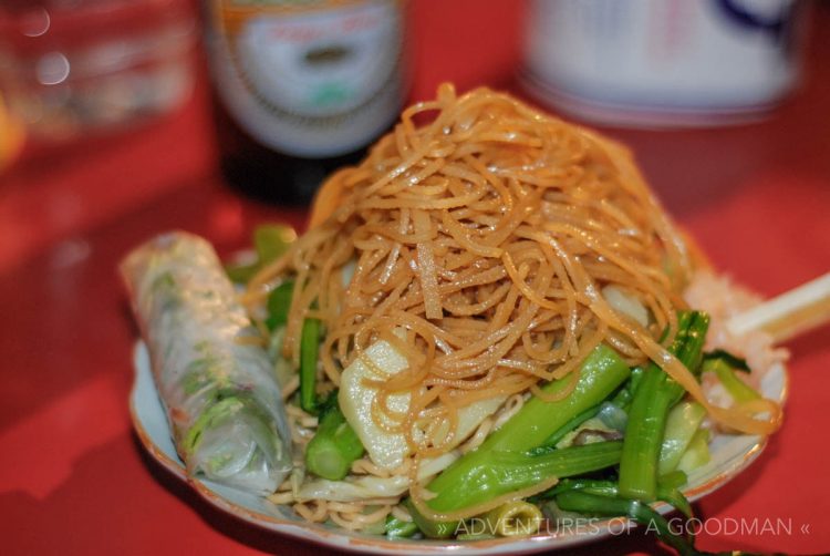 A heaping plate of vegetarian food at the Luang Prabang night market