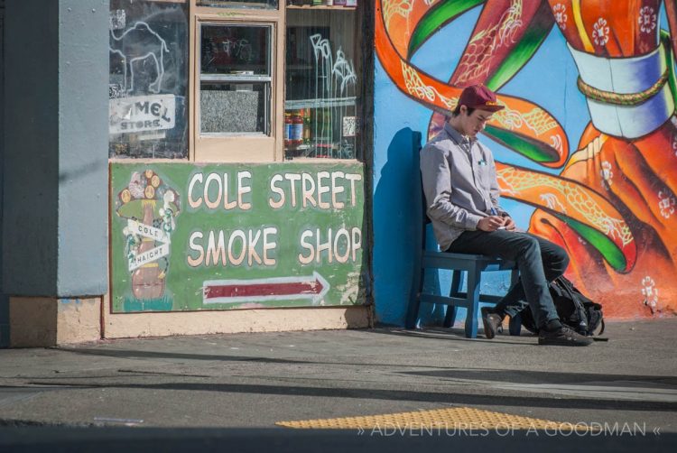 People hang out on the streets of Haight-Ashbury in San Francisco, California