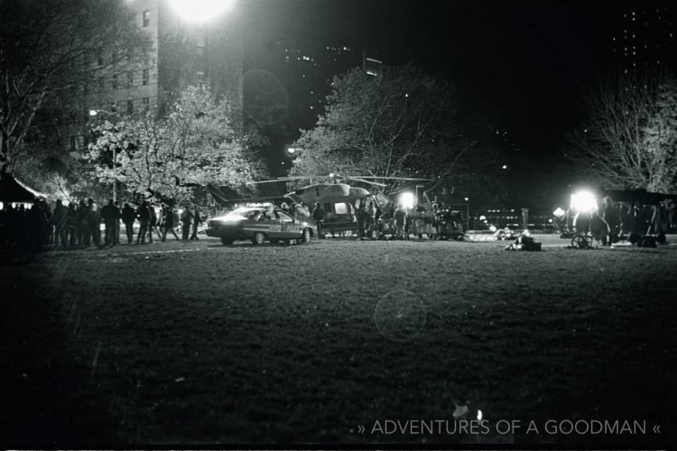 Behind the scenes filming Conspiracy Theory on Roosevelt Island