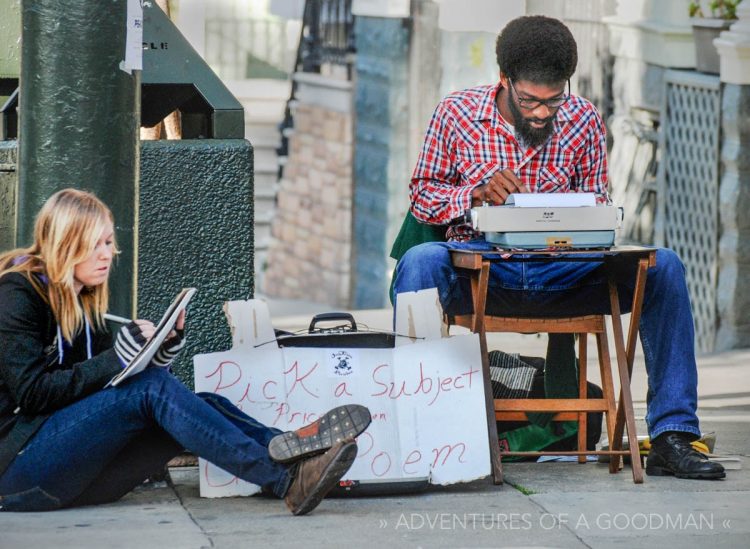 Pick a subject, name a price and this guy will write you a poem on the corner of Haight and Ashbury in San Francisco