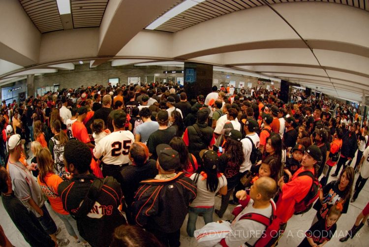 MUNI and BART statons were a mess during the parade - like this exit at the Civic Center Station