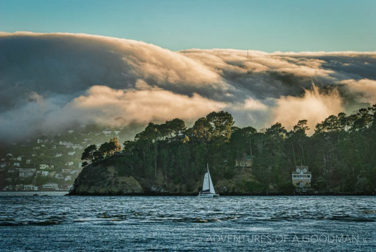 A foggy Marin sunset in the San Francisco Bay