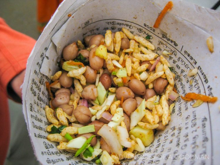 Masala peanuts are a popular street dish in India