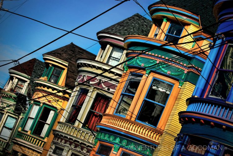 Beautiful and colorful buildings line Haight Street in San Francisco, like these located down Central Street between Haight and Page