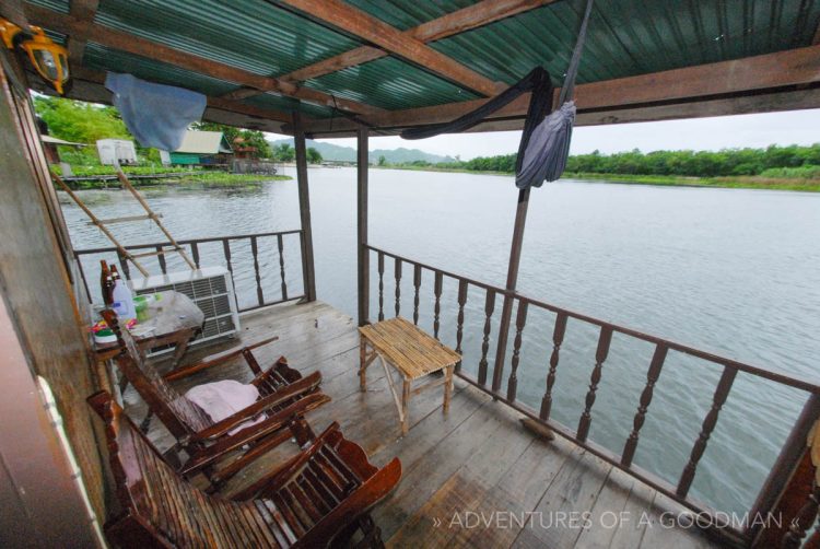 Our balcony at the River Guesthouse in Kanchanaburi, Thailand