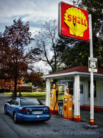 My car parked outside the Soulsby's Service Station in Illinois