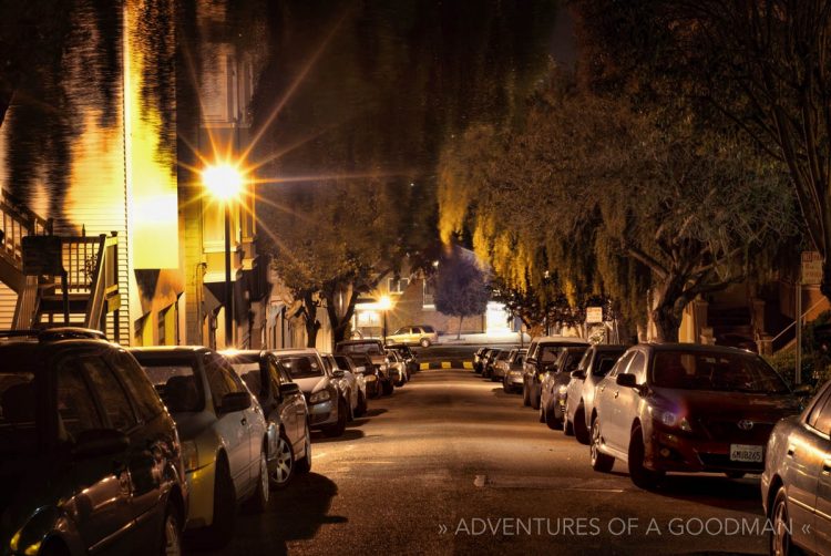 Delmar street at night in San Francisco