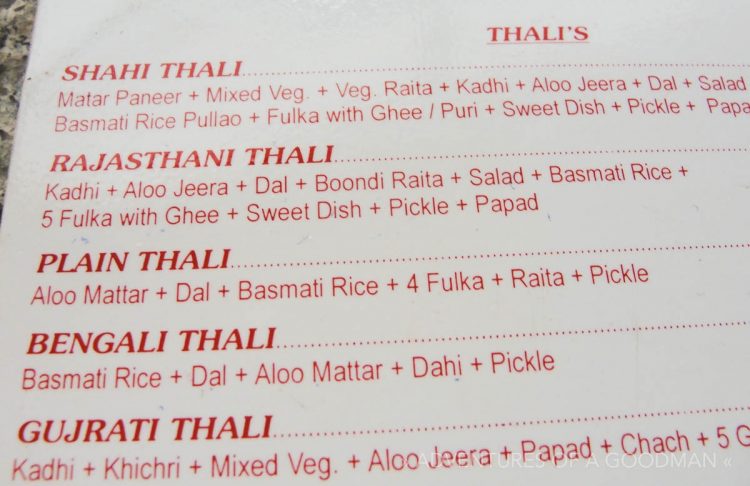 Some restaurants have many different types of thalis to choose from