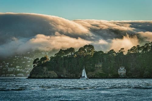 A foggy Marin sunset in the San Francisco Bay