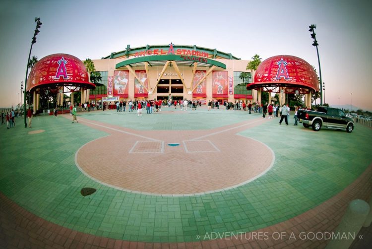 The entrance to Angel Stadium of Anaheim - home of the MLB Angels