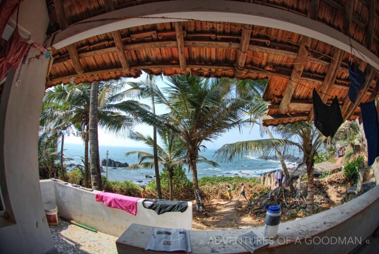 The view from our front porch at the Om Ganesh guesthouse in Arambol, Goa, India