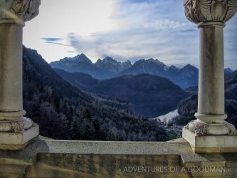 The view of the Bavarian Alps from Castle Neuschwanstein in Fussen, Germany
