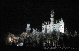 Castle Neufschwassen lit up at night in Fussen, Bavaria, Germany