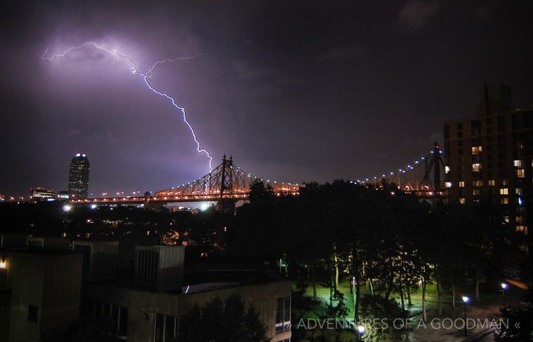 The view from my Roosevelt Island, NYC, apartment during a June 8, 2008, lightning storm