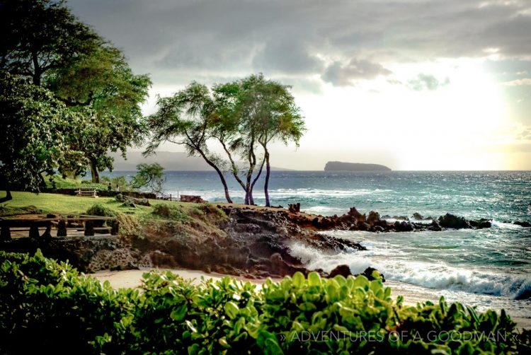 Maui Hawaii Makena tree ocean beach sunset