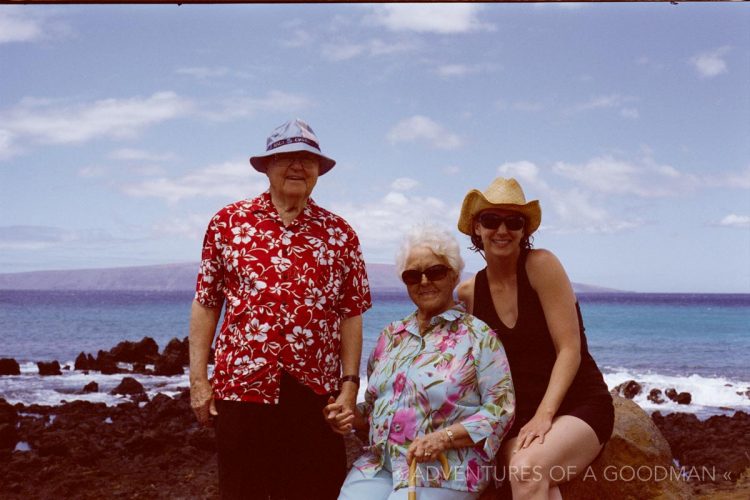 An unedited film photograph of Ron, Mary and Carrie