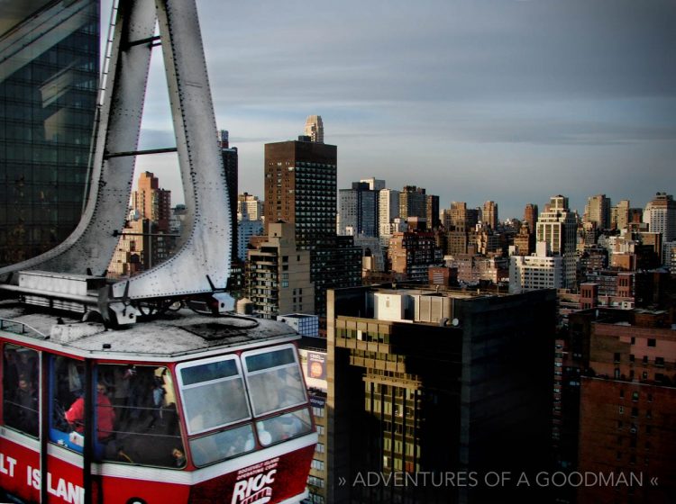 The Roosevelt Island Tram soars above midtown Manhattan, New York City