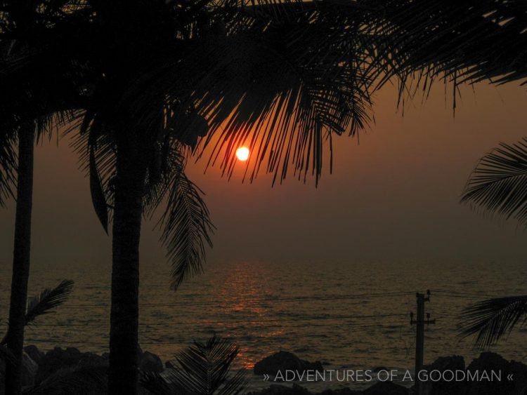 Sunset over the ocean in Arambol, Goa, India