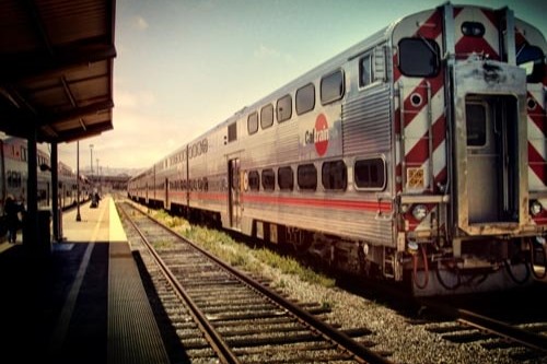 A CalTrain waits at the main San Francisco station