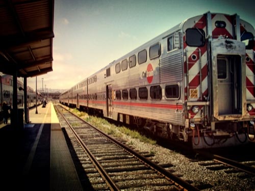 A CalTrain waits at the main San Francisco station