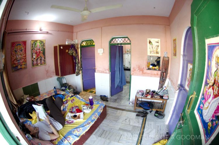 An $8 guesthouse room at the Ganga Darshan Restaurant Guesthouse