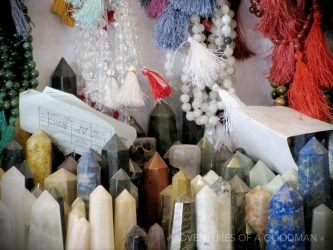 Gems, crystals and mala bead necklaces for sale in Rishikesh, India