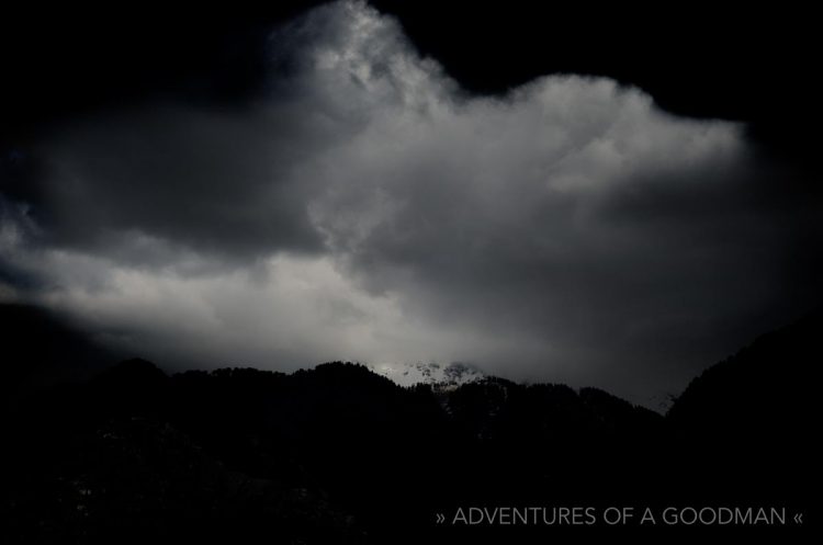 A stormy sky over the Himalayas. Taken in Naddi, McLeod Ganj, Dharamasala. Edited in Photoshop :)