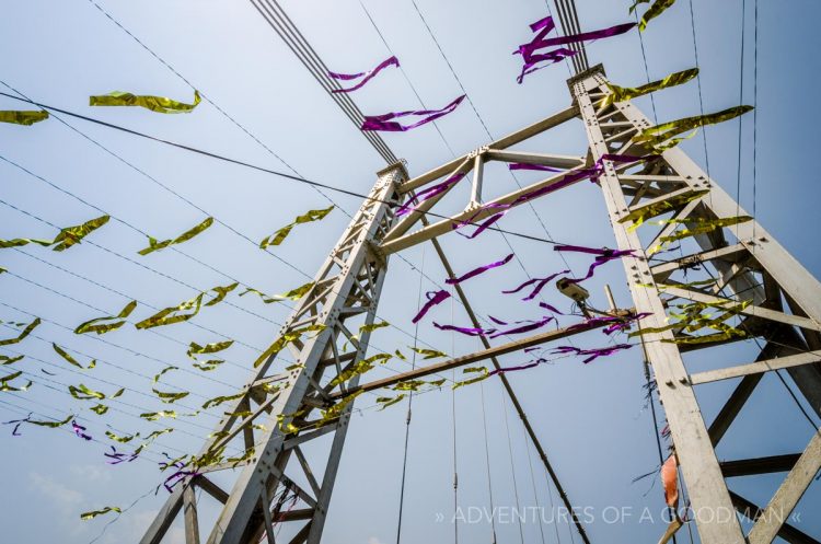 The Laxshman Jhula bridge during a Prem Baba cleanup day in Rishikesh