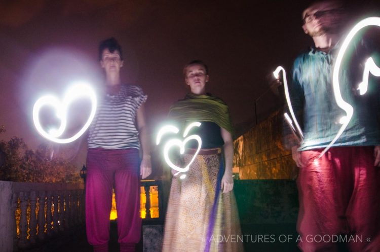 Carrie, Lauren and I have some fun with light trails