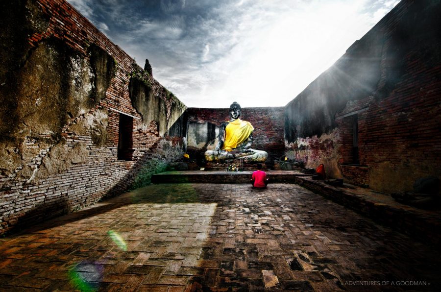 My wife, Carrie, meditates at Wat Worachettharam in Ayutthaya, Thailand