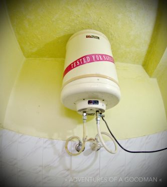 A hot water heater is a common sight in an Indian guesthouse