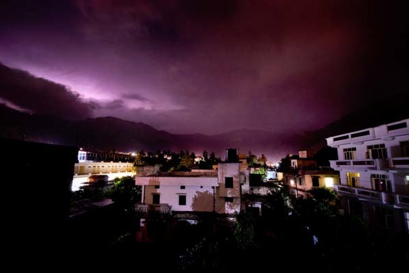 Rishikesh at Night During a Lightning Storm