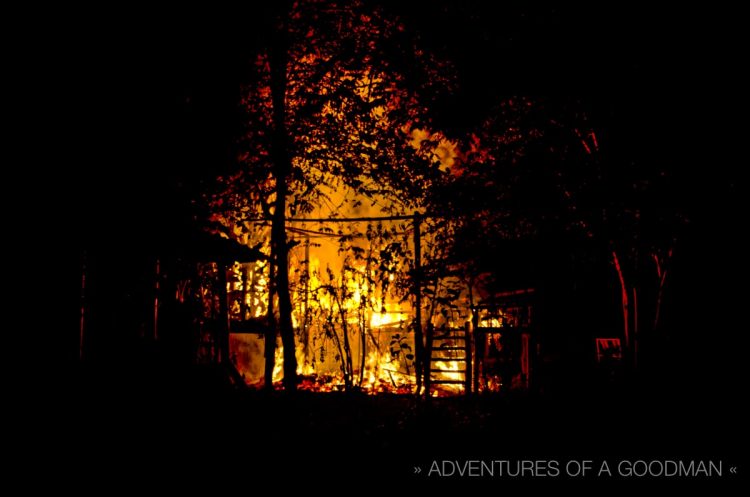 The first view I had of the burning bungalows when I arrived at 3:10am