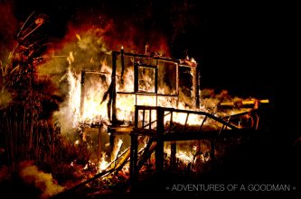 The second to last hut of the Baan Pai Riverside bungalows in the process of burning to the ground at 3:18am